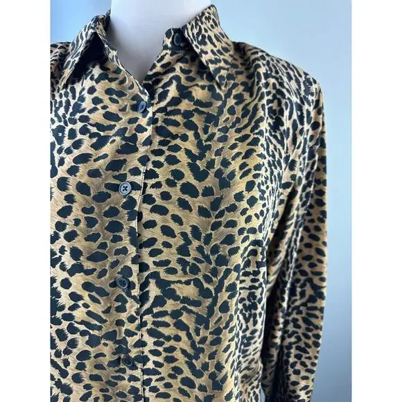 Vtg Silk Lore Beth Terrell Silk Cheetah Animal Print Button Blouse Plus Size 1X - Picture 5 of 10